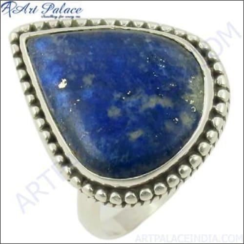 Elegant Pear Lapis Lazuli Gemstone Silver Ring featuring a pear-shaped blue lapis lazuli set in 925 sterling silver, showcasing intricate craftsmanship.