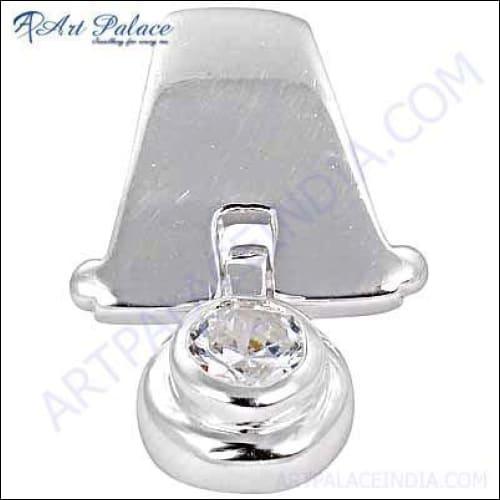 Elegant Pure Style Silver Pendant featuring a faceted cubic zirconia gemstone, showcasing its brilliance and craftsmanship.