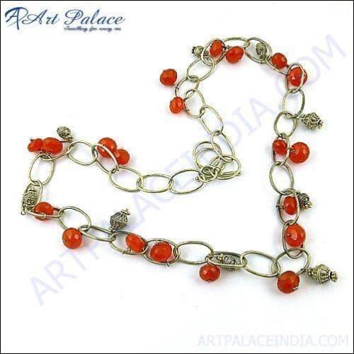 Elegant Red Onyx and Silver Necklace showcasing a vibrant Red Onyx stone set in premium silver, perfect for stylish occasions.
