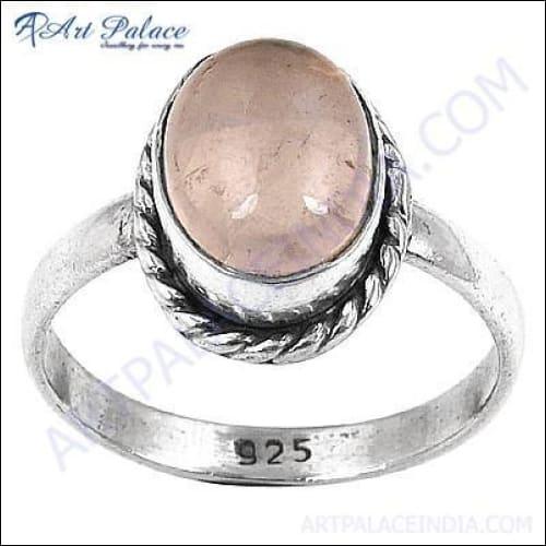 Elegant Romantic Rose Quartz Gemstone Silver Ring showcasing a beautiful pink gemstone set in high-quality silver, perfect for gifting.