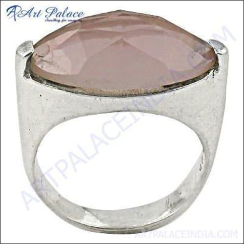 Elegant Rose Quartz Gemstone Silver Ring featuring a beautiful pink gemstone set in high-quality silver, perfect for fashion enthusiasts.