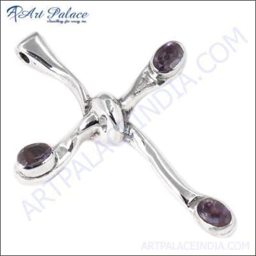 Elegant silver gemstone cross pendant showcasing intricate design and colorful gemstones, perfect for religious jewelry.