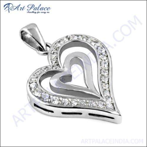 Elegant Silver Heart Pendant for Couples featuring sparkling cubic zirconia, showcasing intricate craftsmanship and romantic design.