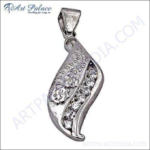 Elegant silver pendant featuring a sparkling cubic zirconia gemstone, showcasing a stylish and sophisticated design.