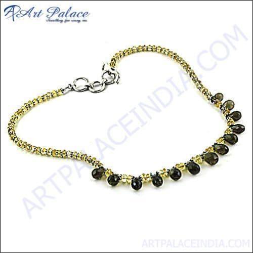Elegant Smokey Quartz and Citrine Silver Necklace, handcrafted with a silver chain and two stunning gemstones.