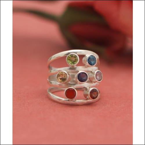 Elegant Sterling Silver Multistone Wedding Ring featuring a unique design with multiple colorful stones set in high-quality sterling silver.