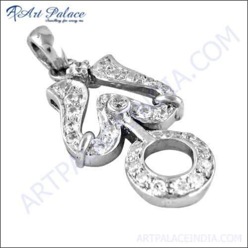 Elegant sterling silver pendant featuring a stylish cubic zirconia gemstone, showcasing intricate design and craftsmanship.