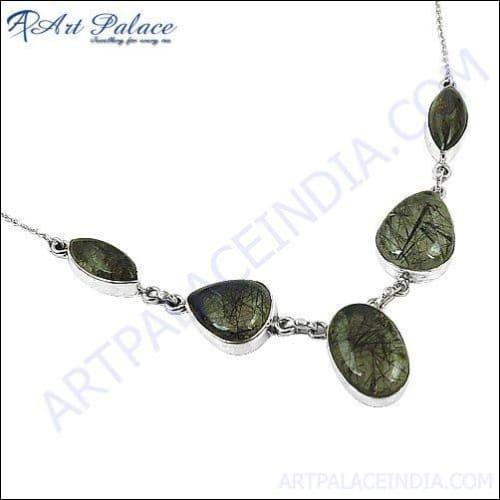 Elegant Traditional Black Rutile Silver Necklace featuring premium black rutile stones and high-quality silver craftsmanship.