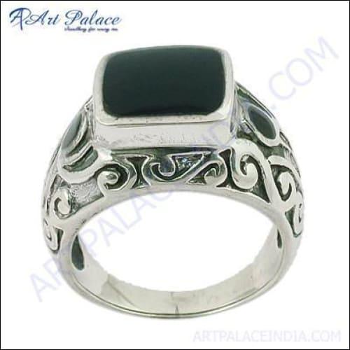 Ethnic Design Inlay Simple Silver Ring made of 925 sterling silver, showcasing intricate craftsmanship and unique design.