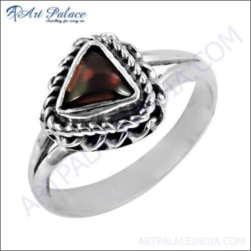 Ethnic Designer Garnet Gemstone Silver Ring featuring a triangle garnet set in high-quality silver, showcasing intricate craftsmanship.