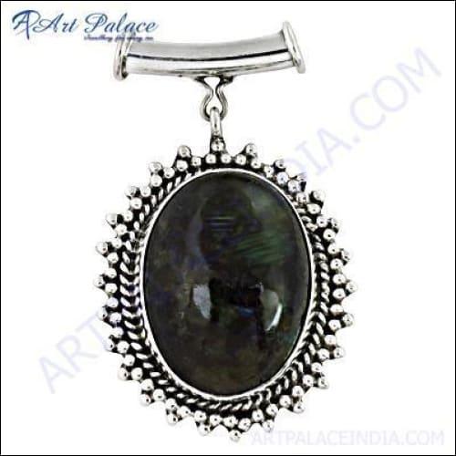 Ethnic Designer Labradorite Gemstone Silver Pendant showcasing a stunning iridescent gemstone set in elegant silver design.