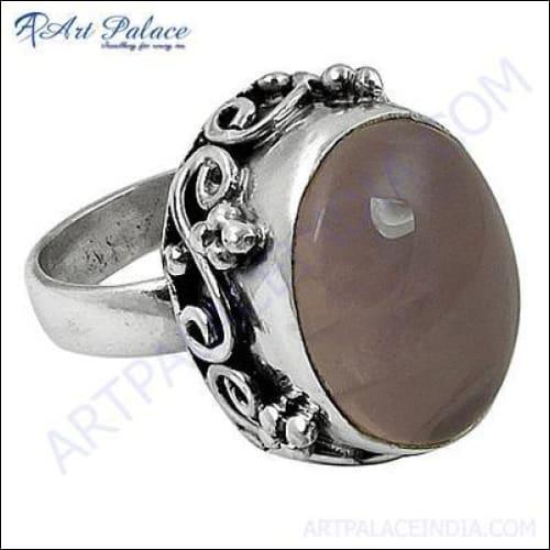Handmade Ethnic Designer Rose Quartz Gemstone Silver Ring showcasing a pink rose quartz stone set in a delicate silver band.