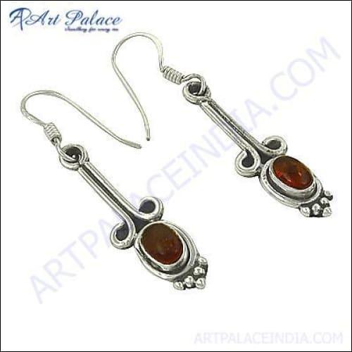Ethnic Designer Silver Earrings featuring Amber gemstones, showcasing intricate craftsmanship and elegant design.