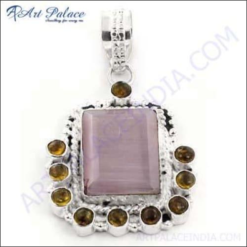 Ethnic German Silver Pendant featuring vibrant multi-stones, showcasing intricate craftsmanship and unique design.