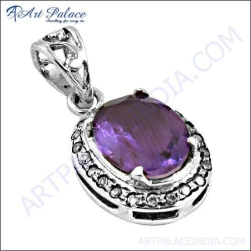 Exclusive silver pendant featuring amethyst, zircon, and cubic zirconia gemstones, showcasing intricate design and craftsmanship.