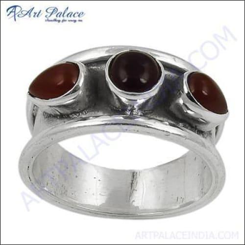 Exclusive Red Onyx Gemstone Silver Ring featuring a vibrant red onyx stone set in a polished silver band, showcasing elegant craftsmanship.