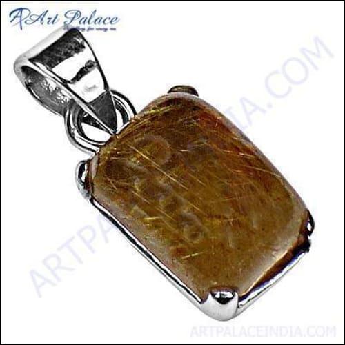 Exclusive Rutilated Quartz Gemstone Silver Pendant showcasing unique patterns and elegant silver setting.