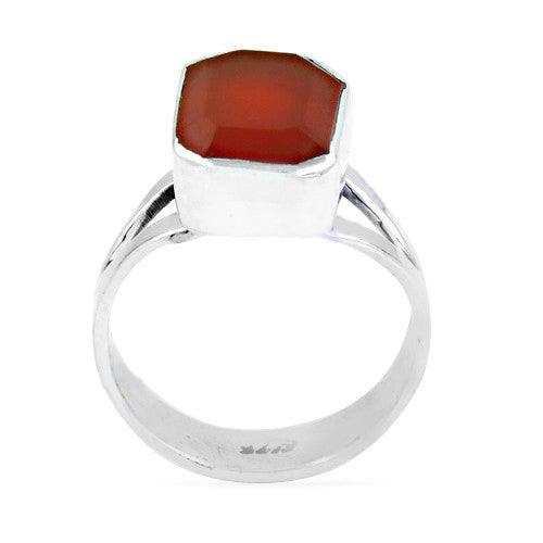 Expensive Red Onyx Gemstone 925 Silver Ring featuring a unique geometric design, showcasing the rich red color of the onyx set in a polished silver band.