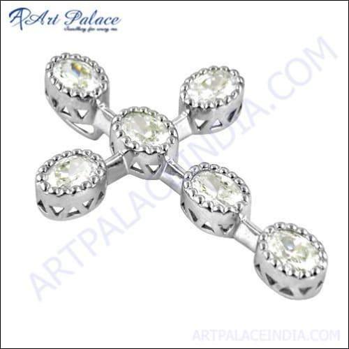 Exquisite silver pendant featuring sparkling cubic zirconia gemstones, showcasing elegant design and craftsmanship.