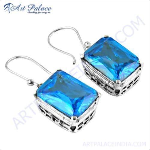Extra Shine Blue Cubic Zirconia Silver Earrings featuring sparkling blue stones set in high-quality silver, elegantly designed for any occasion.