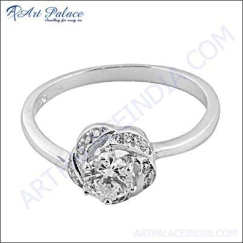 Famous Design CZ Gemstone Silver Ring featuring a sparkling cubic zirconia stone set in high-quality silver, showcasing elegant craftsmanship.