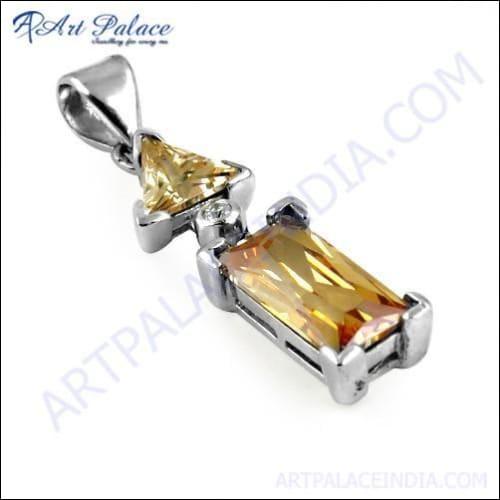 Famous Designer Silver Pendant featuring a sparkling white cubic zirconia gemstone, elegantly crafted for a sophisticated look.