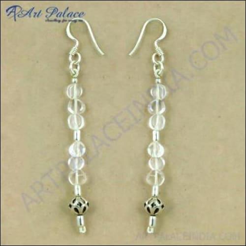 Elegant Famous Style Crystal Gemstone Silver Earrings featuring sparkling crystals set in high-quality silver.