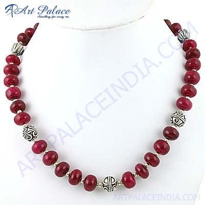 Famous Style Dyed Ruby Gemstone German Silver Necklace showcasing vibrant ruby gemstones and intricate design.