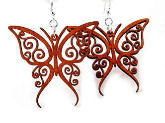 Fancy Butterflies Earrings #1152 made from sustainably sourced wood, featuring a vibrant cherry red color and hypoallergenic silver-finished ear wires.