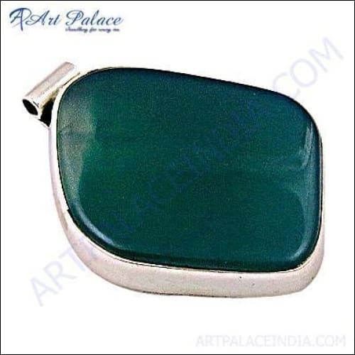 Fancy Green Onyx Gemstone Silver Pendant showcasing a vibrant green onyx stone set in elegant silver, perfect for stylish jewelry lovers.