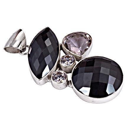 Fashionable black spinel and cubic zirconia stone jewelry set in 925 silver, showcasing elegance and craftsmanship.