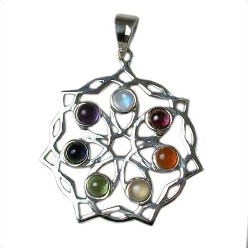 Fashionable Chakra Multi-Gemstone 925 Silver Pendant showcasing vibrant gemstones and intricate silver design.