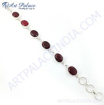 Fashionable red corundum gemstone bracelet made of German silver, showcasing elegance and durability.
