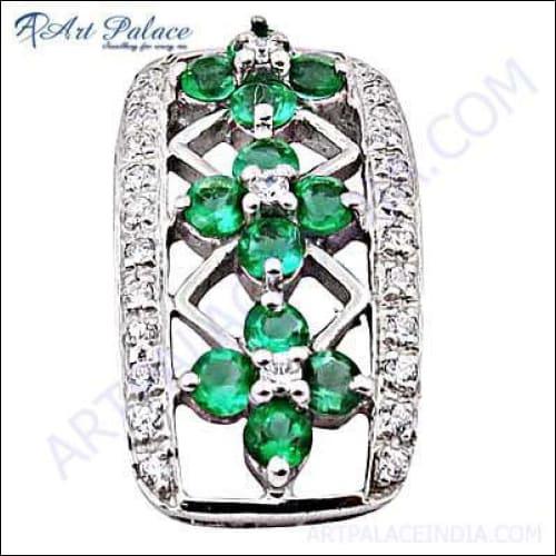 Feminine unique design silver pendant featuring Apatite and cubic zirconia gemstones, showcasing intricate craftsmanship.