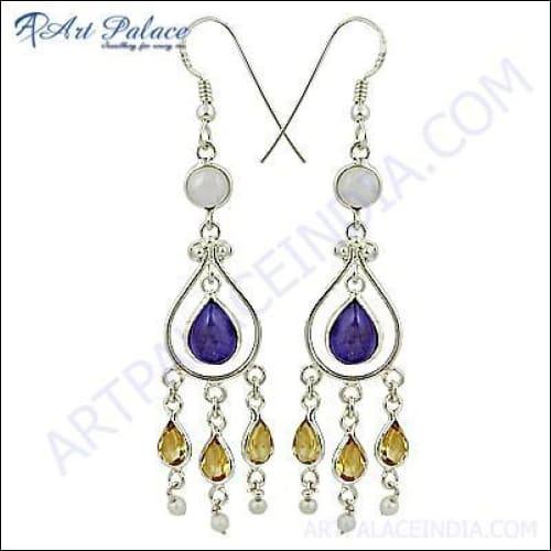 Festival Wear Multi-Stone Silver Earrings featuring vibrant stones set in high-quality silver, perfect for boho chic style.