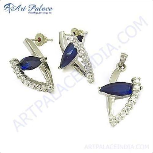 Elegant Cubic Zirconia and Iolite Pendant Set showcasing intricate craftsmanship and sparkling gemstones, perfect for festive occasions.