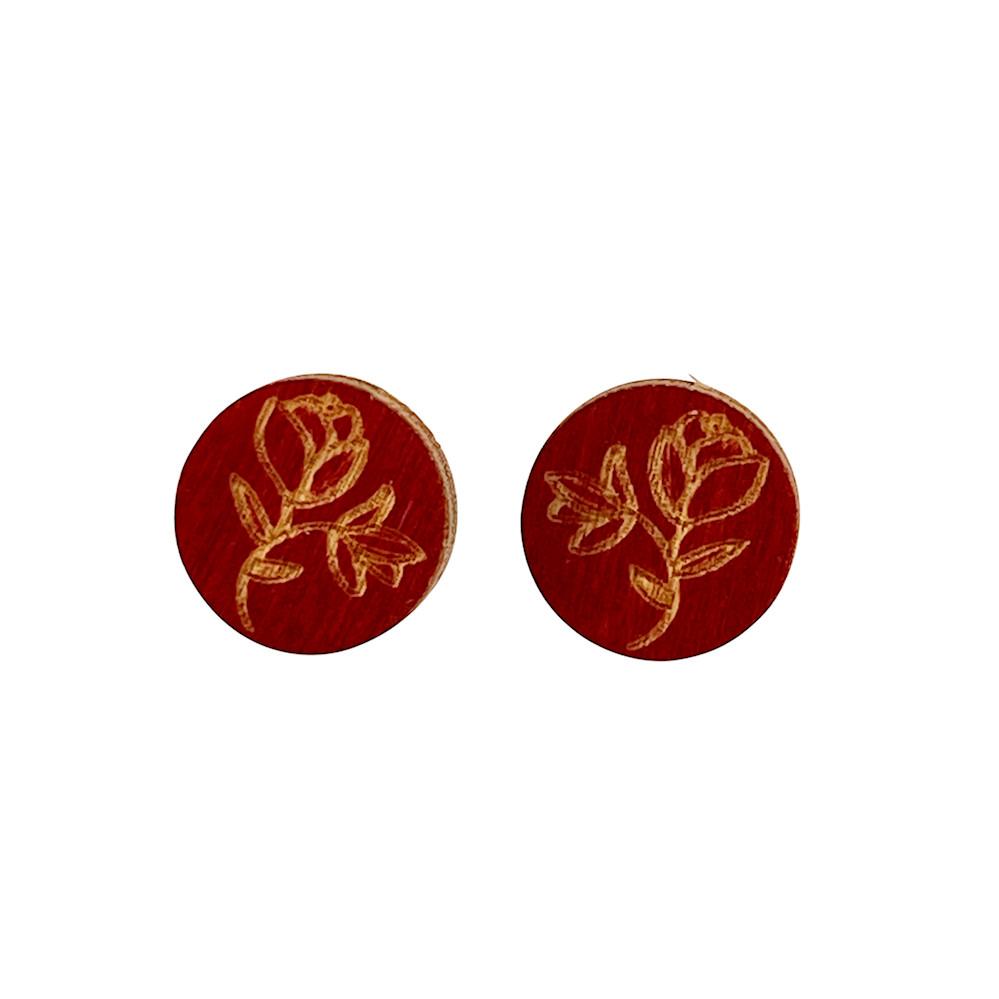 Floral Stud Earrings #3098 made from sustainably sourced wood, featuring a delicate floral design and silver plated earstuds.