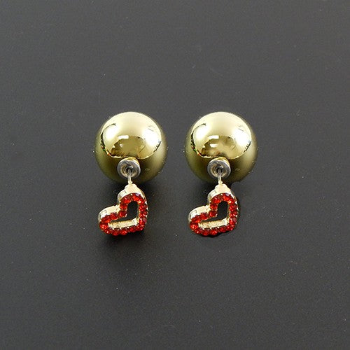 Front Crystal Heart Back Bead Post Earrings featuring a sparkling heart and bead design, perfect for stylish accessorizing.