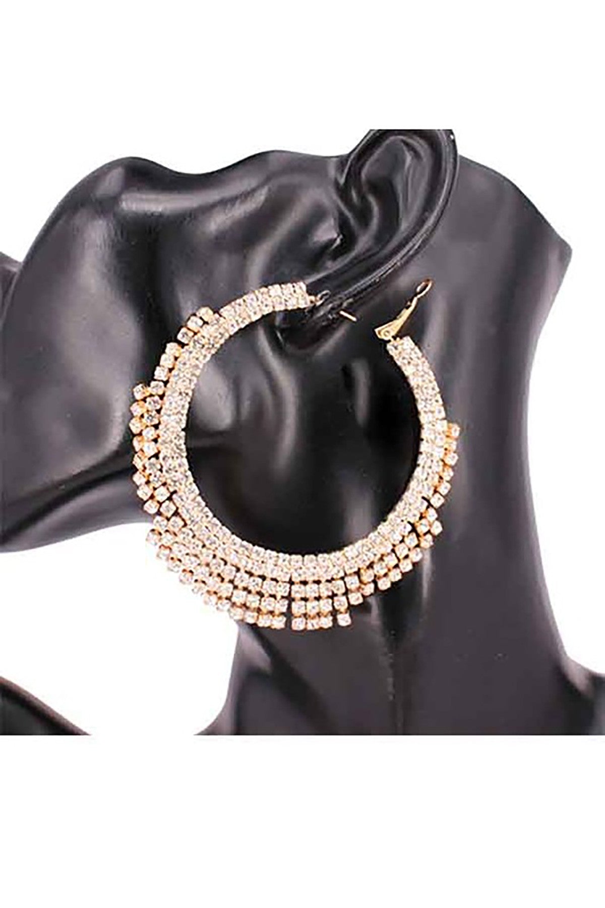 Elegant Full Crystal Round Earrings with a 3-inch diameter and secure latch back closure, sparkling beautifully.