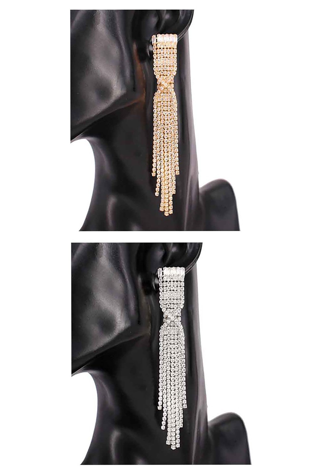 Full Crystal Twist Tassel Post Earrings featuring elegant crystal design and chic tassel detail, perfect for any occasion.