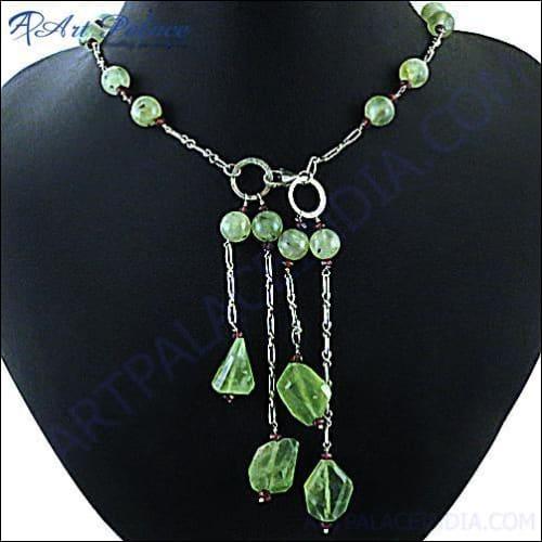 Garnet and Prehnite Fashion Silver Gemstone Necklace showcasing vibrant gemstones and intricate silver craftsmanship.