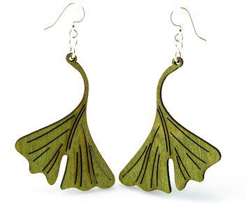A pair of Ginkgo Leaf Earrings in Apple Green, made from sustainably sourced wood with silver-finished stainless steel ear wires.