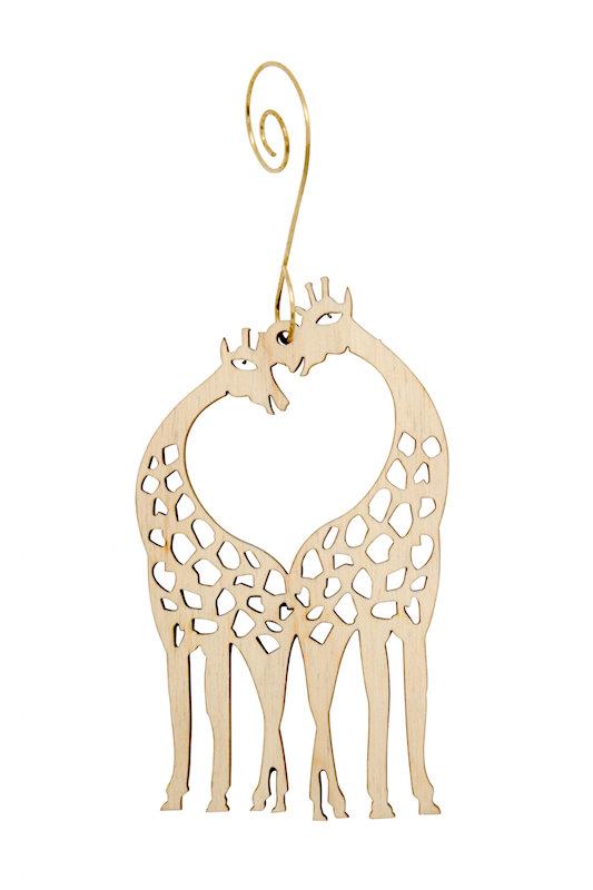 Giraffe Heart Ornament #9930 made from eco-friendly birch wood, featuring intricate laser-cut design and stained with water-based dye.
