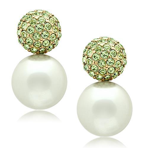 GL264 IP Gold Brass Earrings featuring white synthetic pearls, showcasing elegant design and luxurious finish.