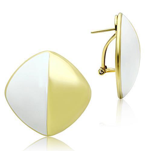 GL340 IP Gold Brass Earrings featuring white epoxy stones, elegantly designed for stylish wear.