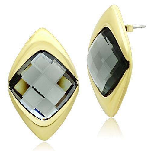 GL341 IP Gold Brass Earrings featuring black diamond synthetic glass stones, elegantly designed for versatile wear.
