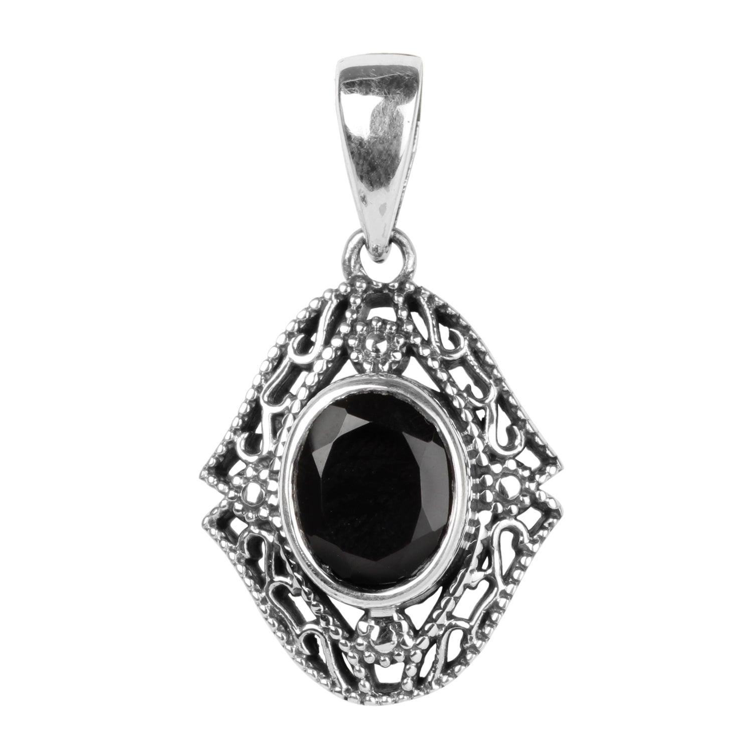Glamorous Designer 925 Sterling Silver Pendant featuring a stunning black onyx gemstone, showcasing intricate craftsmanship and elegant design.