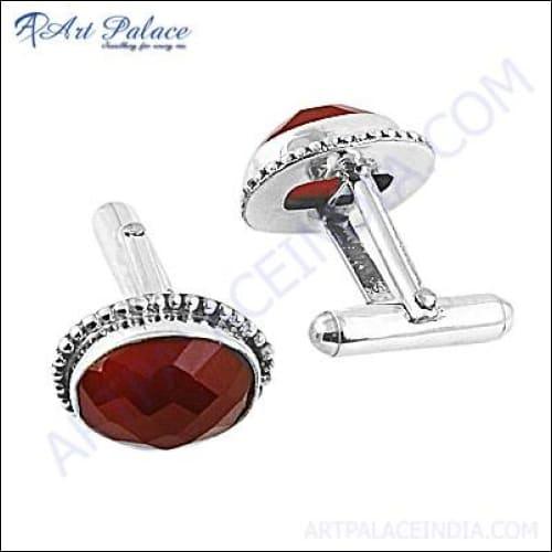 Glamour Silver Cufflinks featuring vibrant Red Onyx, showcasing exquisite craftsmanship and elegant design.
