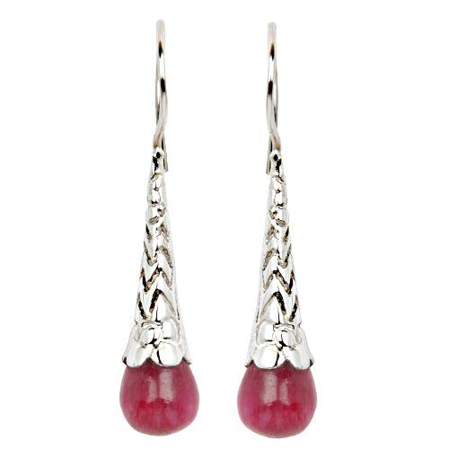 Glitzy Drop Shape Ruby Gemstone 925 Silver Earrings showcasing vibrant rubies set in elegant silver design.
