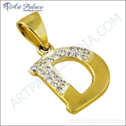 Gold plated silver pendant featuring an initial and a sparkling CZ gemstone, elegantly designed for personalization.